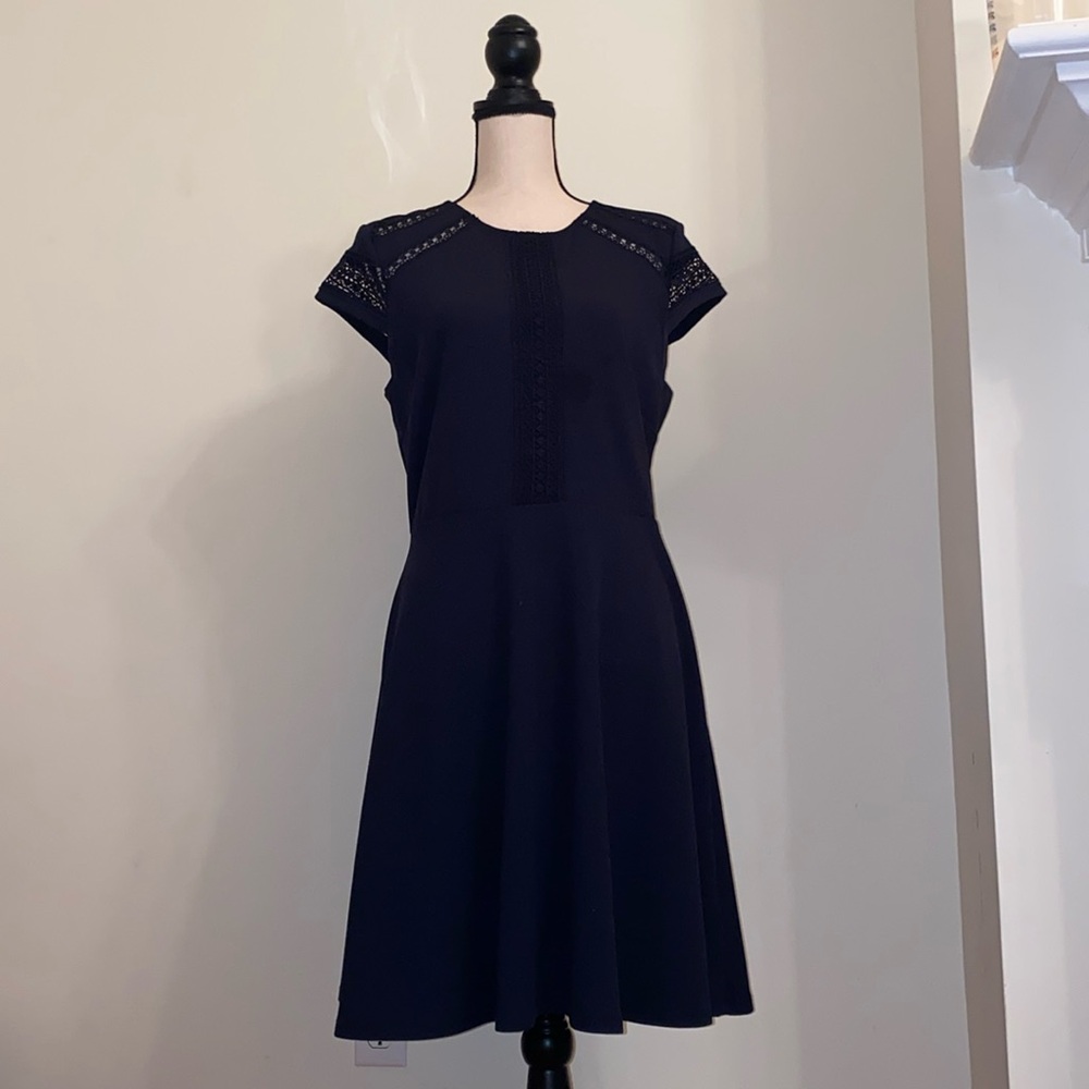 Navy Blue A Line Dress. Cutout/Lace Detail. H&M. Size Medium